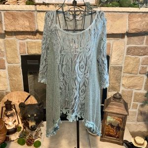 NWT Ladies Dusty Blue Lace Top